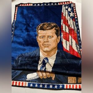 Vintage 1964 JFK President John Kennedy 37"X20" Velvet Wall Hanging Tapestry Rug
